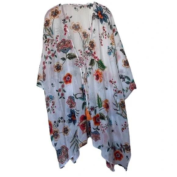 Johnny Was White Floral Ardella Swim Cover Up Kimono L XL - Picture 3 of 14